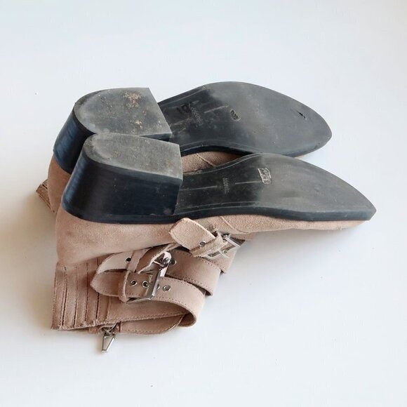 Dolce Vita Beige Suede Leather Almond Toe Block Heel Ankle Boots / Booties 7 - Picture 6 of 15
